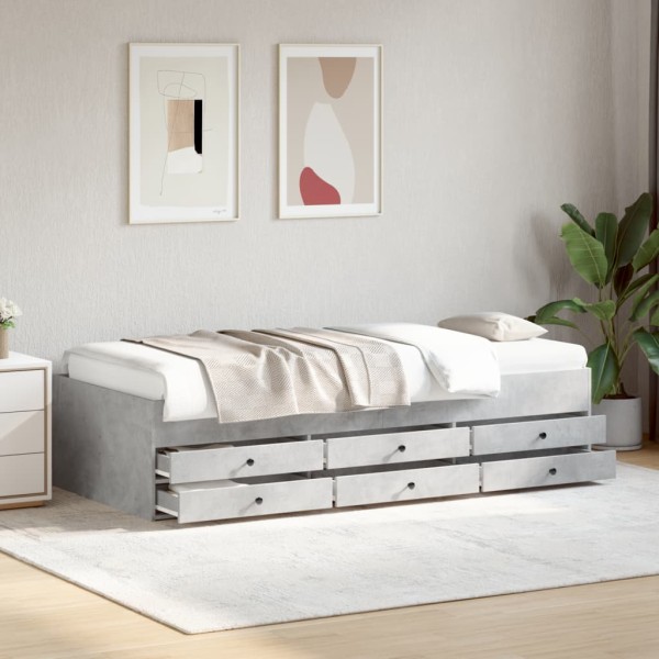 Couch with drawers without mattress, concrete gray, 100x200 cm