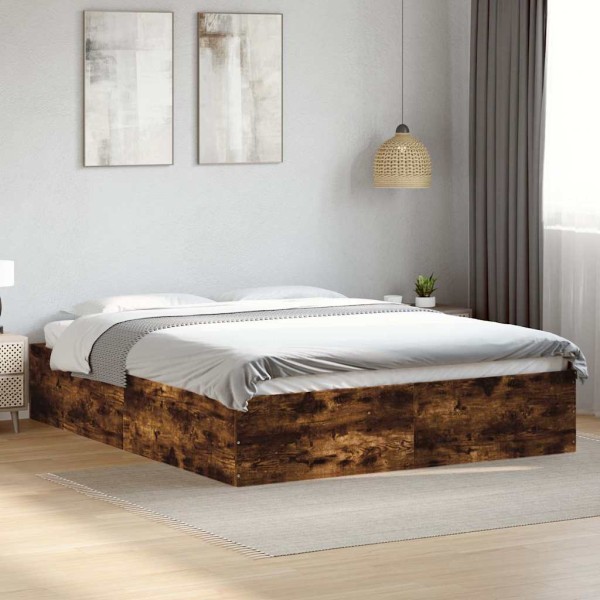 Bed frame, smoky oak, 150x200cm, processed wood