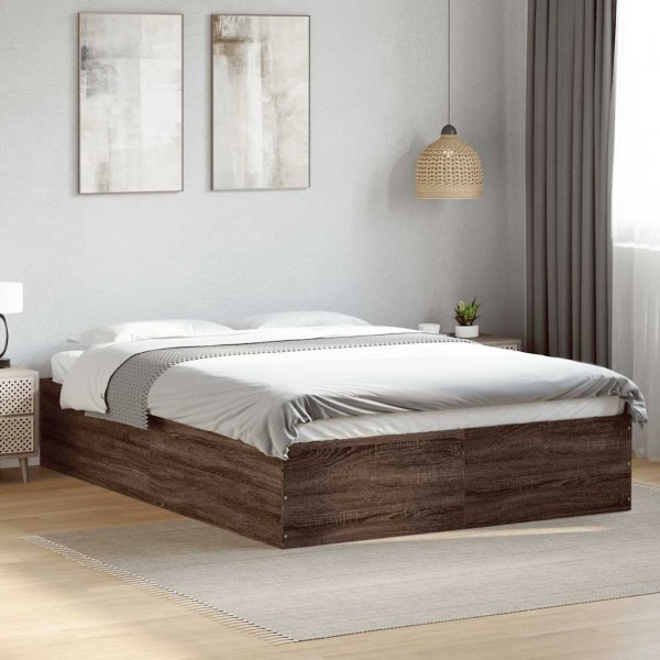 Bed frame, brown oak, 135x190cm, processed wood