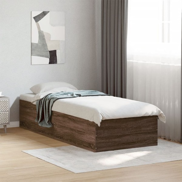 Bed frame, brown oak color, 100x200cm, processed wood