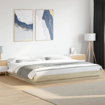 Bed frame with LED, oak,...