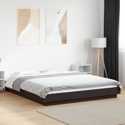 Bed frame with LED, black,...