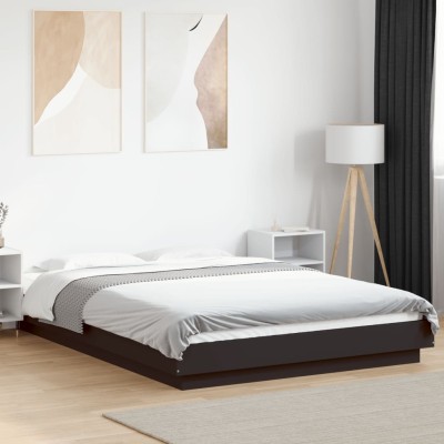 Bed frame with LED, black,...