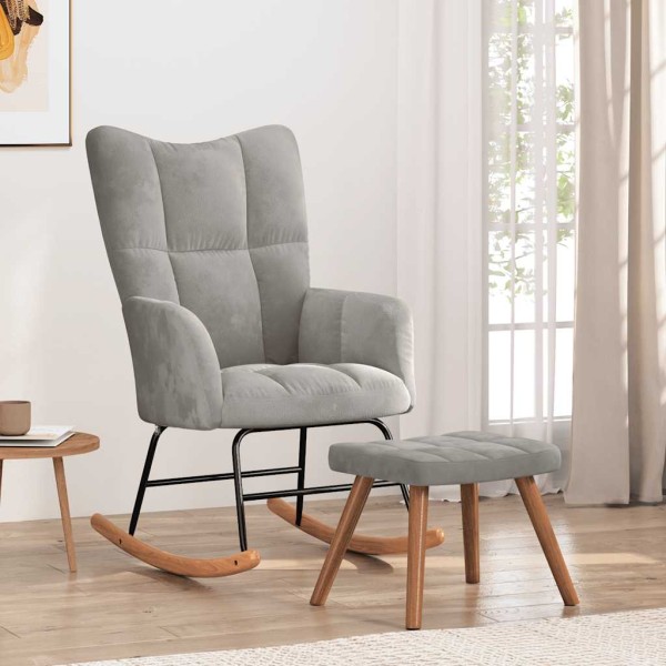 Swivel chair with footrest, light gray color, velvet