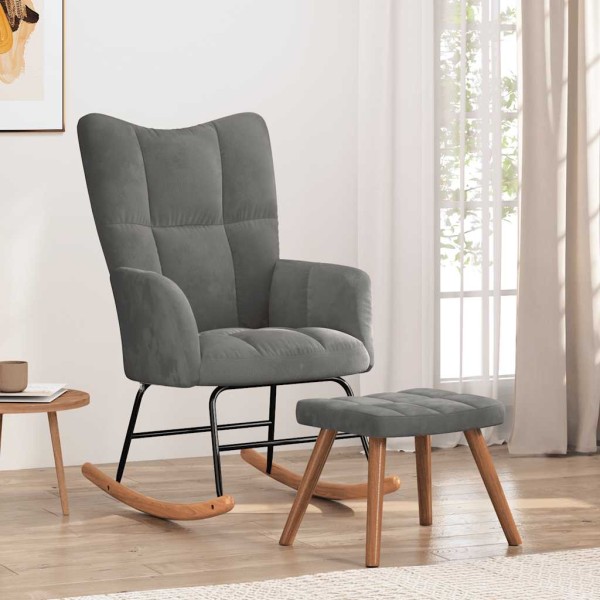 Swivel chair with footrest, dark gray, velvet