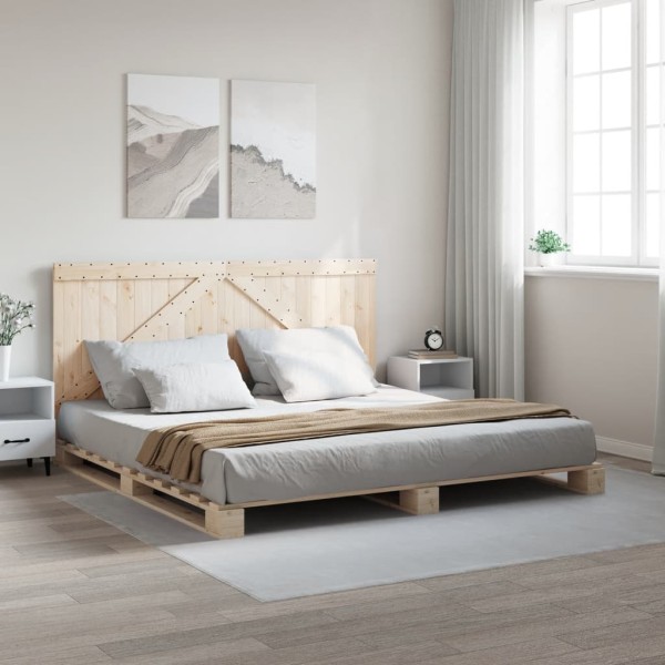 Bed frame with headboard, 200x200cm, solid pine wood