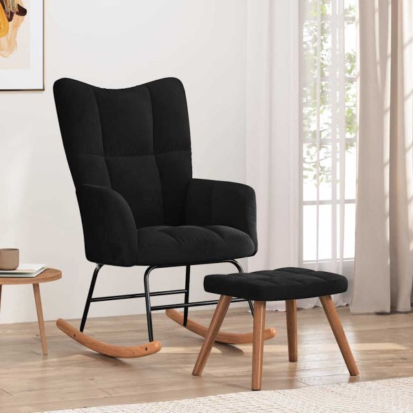 Swivel chair with footrest, black, velvet