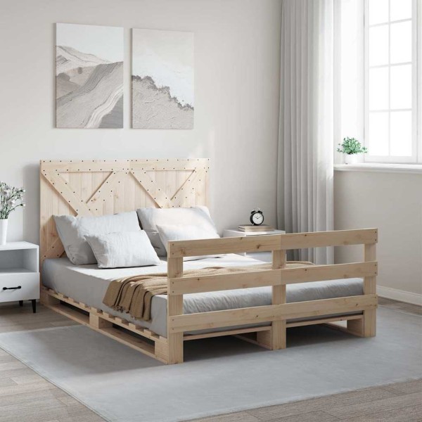 Bed frame with headboard, 160x200 cm, solid pine wood