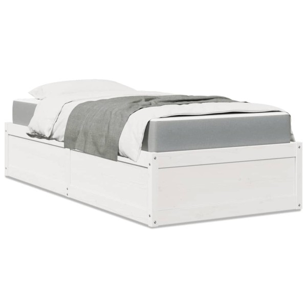 Bed with mattress, white, 90x200cm, solid pine