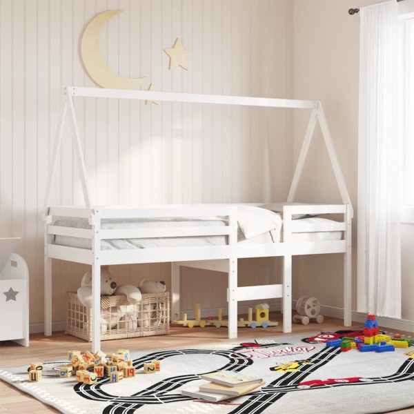 High bed with roof, white, 75x190cm, solid pine wood