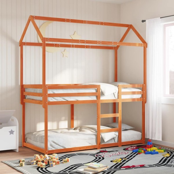 Children's bed with canopy, wax brown, 80x200cm, solid pine