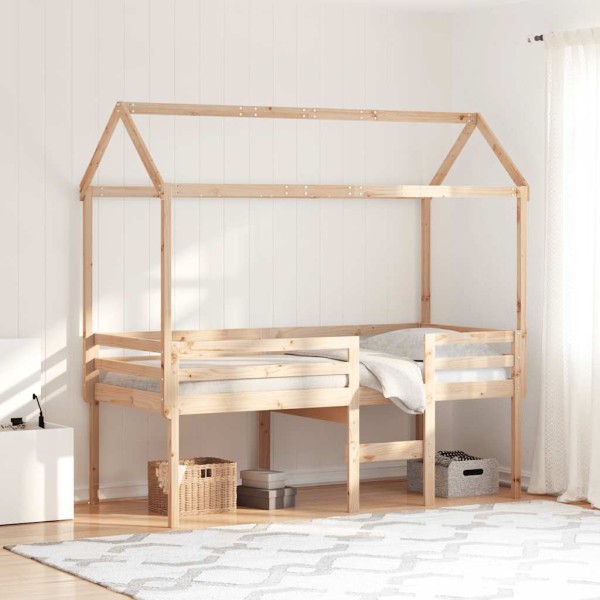 High bed with roof, 90x190cm, solid pine wood