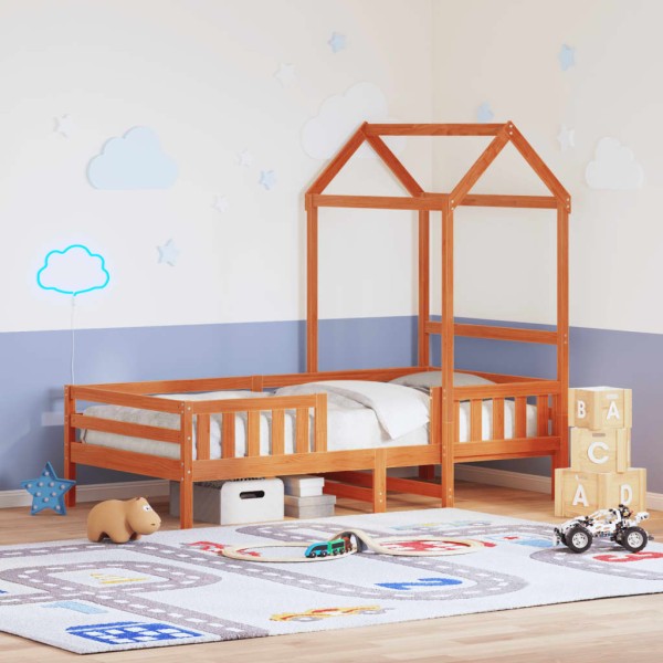 Bed frame with canopy, wax brown, 90x200cm, solid pine
