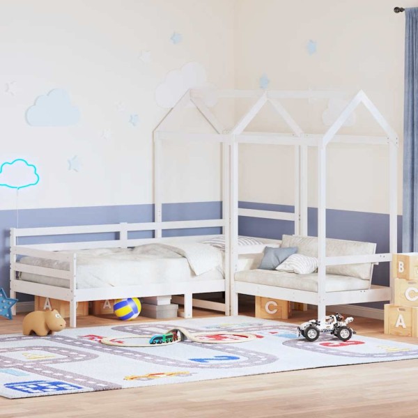 Bed and bench set with canopy, white, 80x200cm