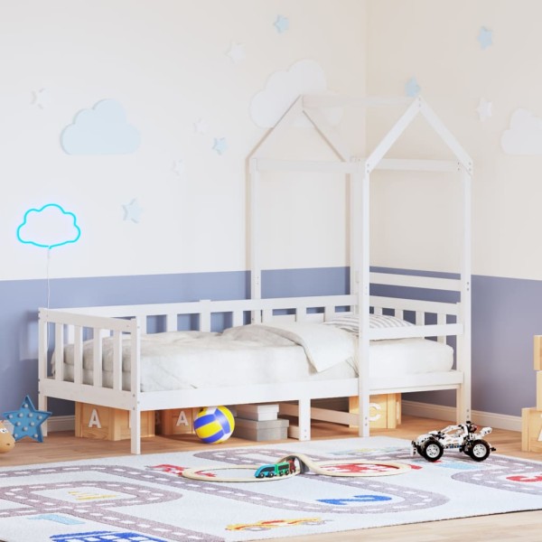 Bed with canopy, white, 80x200cm, solid pine