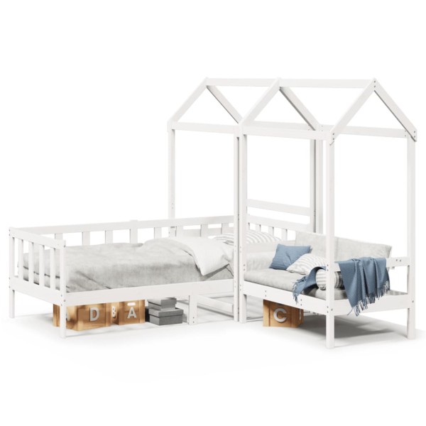 Bed and bench set with canopy, white, 80x200cm