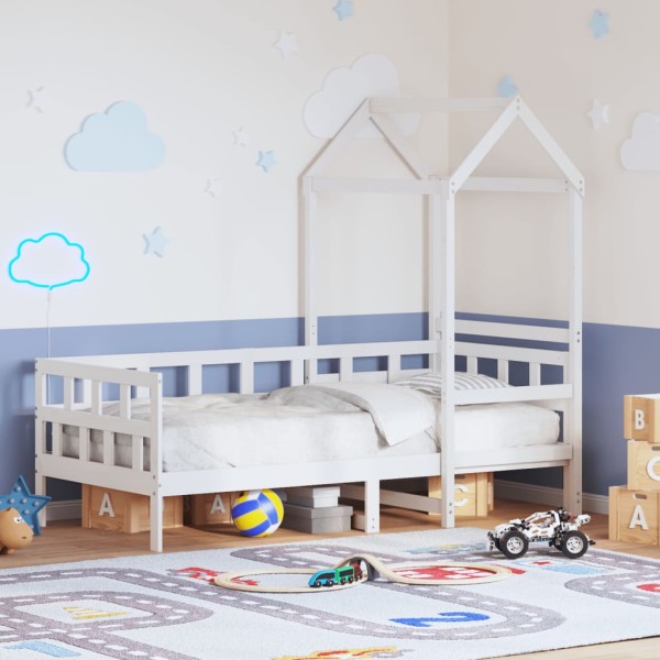 Bed with canopy, white, 80x200cm, solid pine