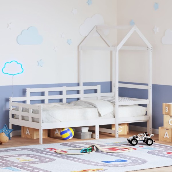 Bed with canopy, white, 80x200cm, solid pine