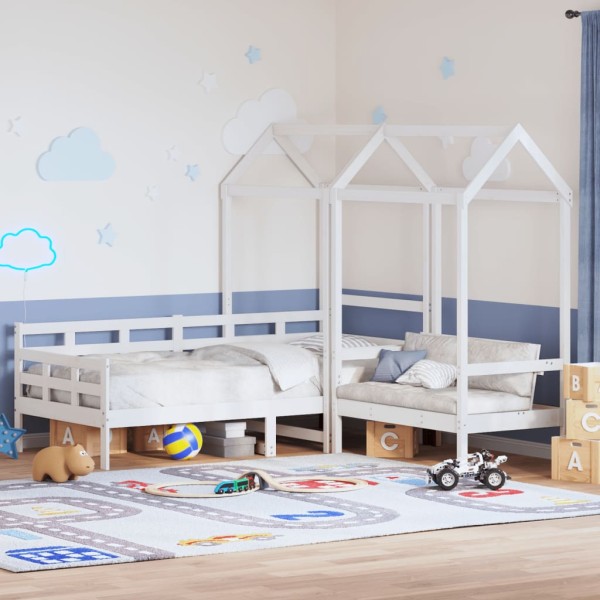 Bed and bench set with canopy, white, 80x200cm