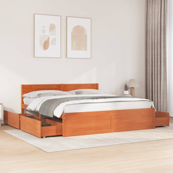 Bed frame without mattress, wax brown, 180x200cm, solid pine