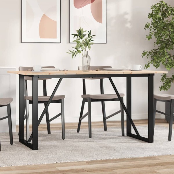 Dining table, 140x80x75cm, pine and steel, O-shaped frame