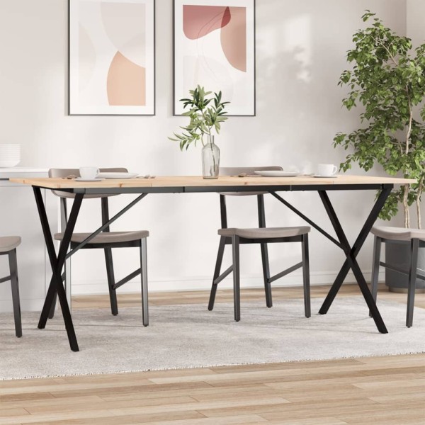 Dining table, 180x90x75cm, pine and steel, X-shaped frame