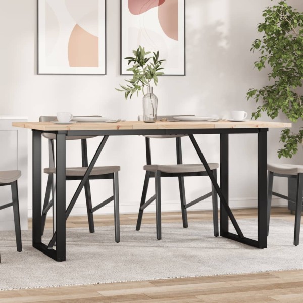 Dining table, 160x80x75.5cm, pine and steel, O-shaped frame