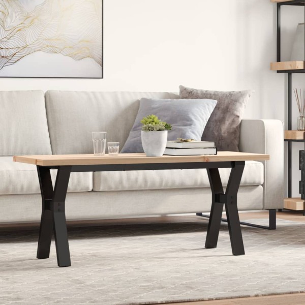Coffee table, 110x40x45.5cm, pine and steel, Y-shaped frame