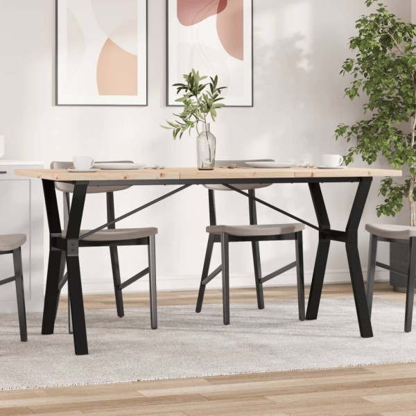 Dining table, 160x80x75.5cm, pine and steel, Y-shaped frame