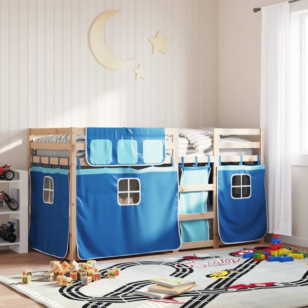 Bunk bed with curtains, blue, 90x200cm, pine