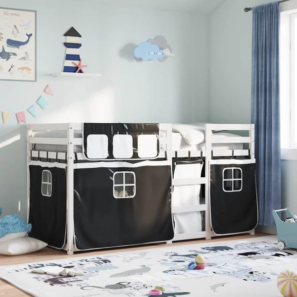 Bunk bed with curtains, white/black, 80x200cm, pine