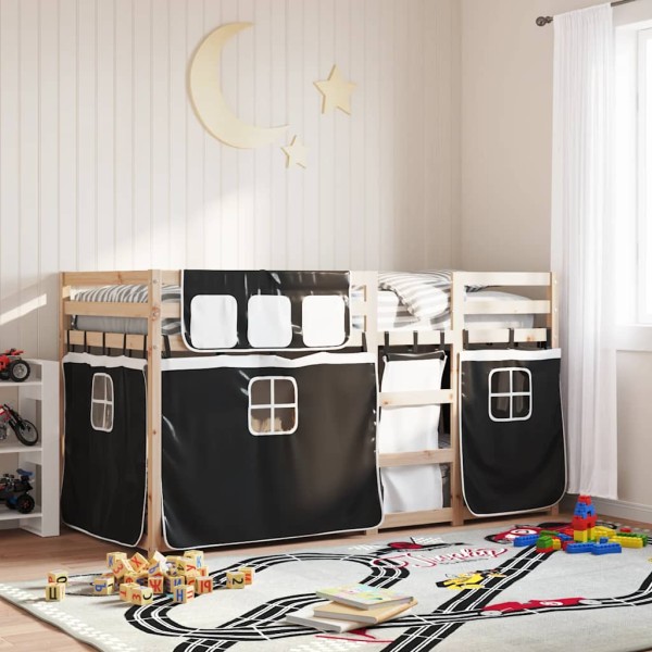 Bunk bed with curtains, white/black, 90x200cm, pine