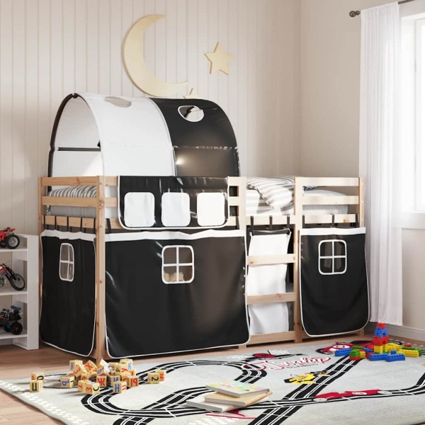 Bunk bed with curtains, white/black, 80x200cm, pine
