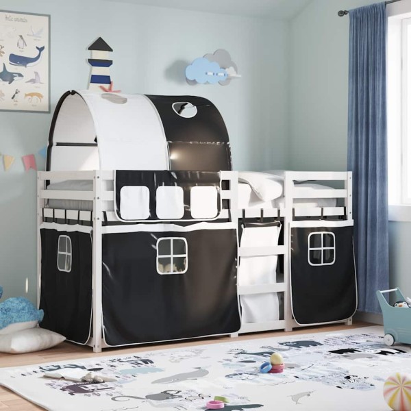 Bunk bed with curtains, white/black, 80x200cm, pine