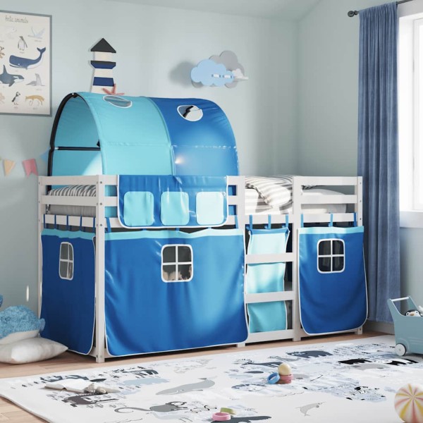 Bunk bed with curtains, blue, 80x200cm, pine