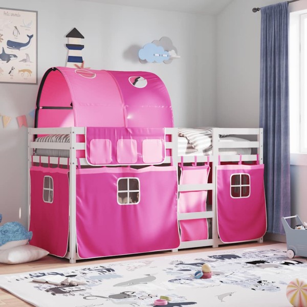 Bunk bed with curtains, pink, 80x200cm, pine