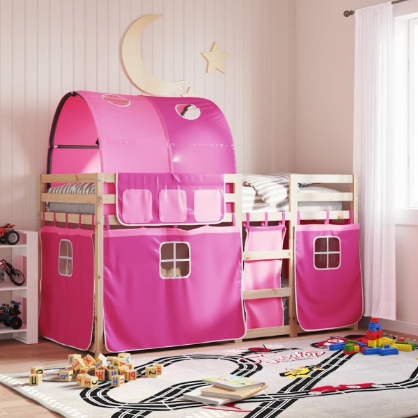 Bunk bed with curtains, pink, 90x200cm, pine