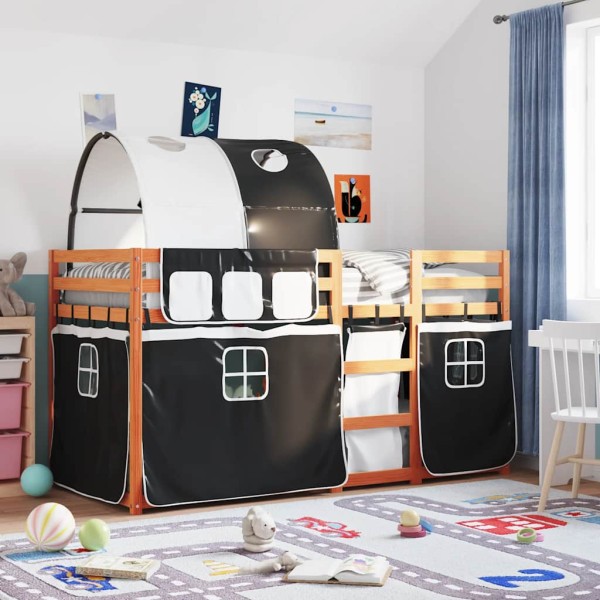 Bunk bed with curtains, white/black, 90x200cm, pine