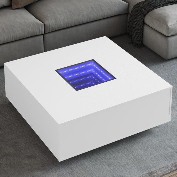 Coffee table with Infinity LED, white, 100x100x40cm