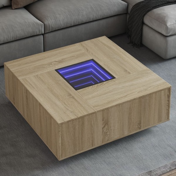 Coffee table with Infinity LED, oak, 100x100x40cm