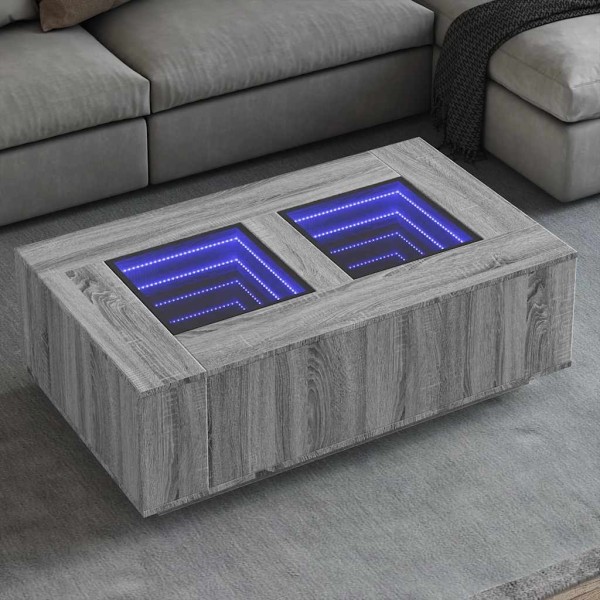 Coffee table with Infinity LED, gray oak, 116x69x40cm