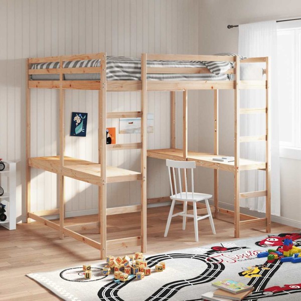 High bed with desk and ladder, 160x200cm, pine