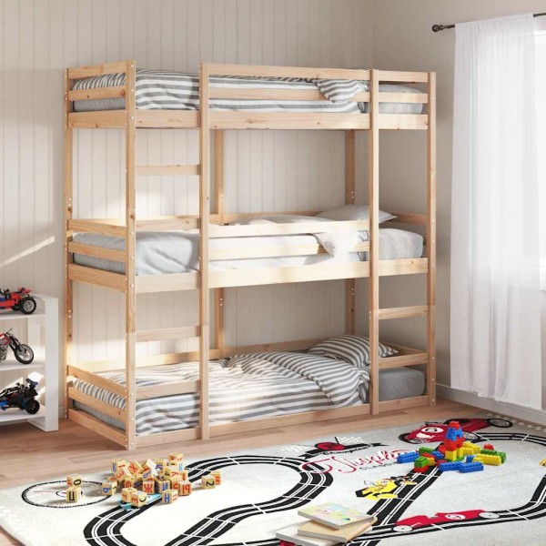 Triple bed, 80x200cm, solid pine wood