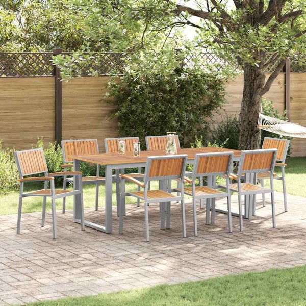 Garden dining set 9 pcs Gray Solid acacia wood
