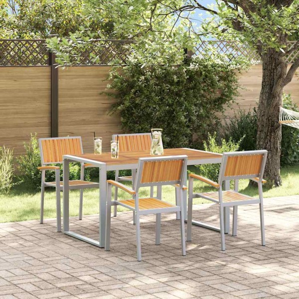 Garden dining set 5 pcs Gray Solid acacia wood