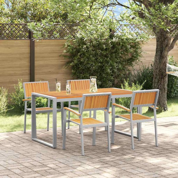 Garden dining set 5 pcs Gray Solid acacia wood