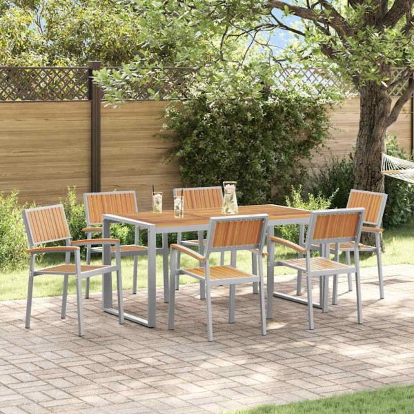 Garden dining set 7 pcs Gray Solid acacia wood