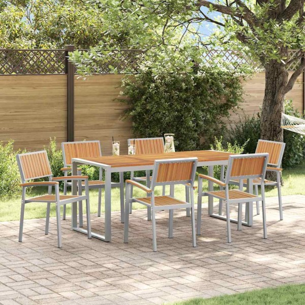 Garden dining set 7 pcs Gray Solid acacia wood