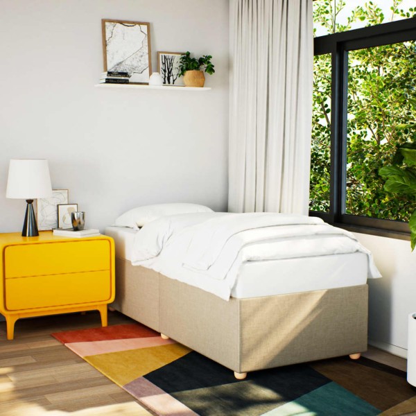 Bed frame without mattress, cream color, 100x200cm, fabric