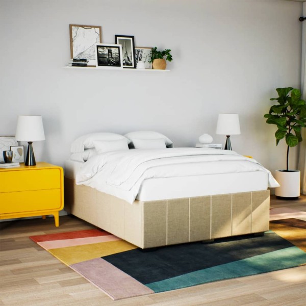 Bed frame without mattress, cream color, 140x190cm, fabric
